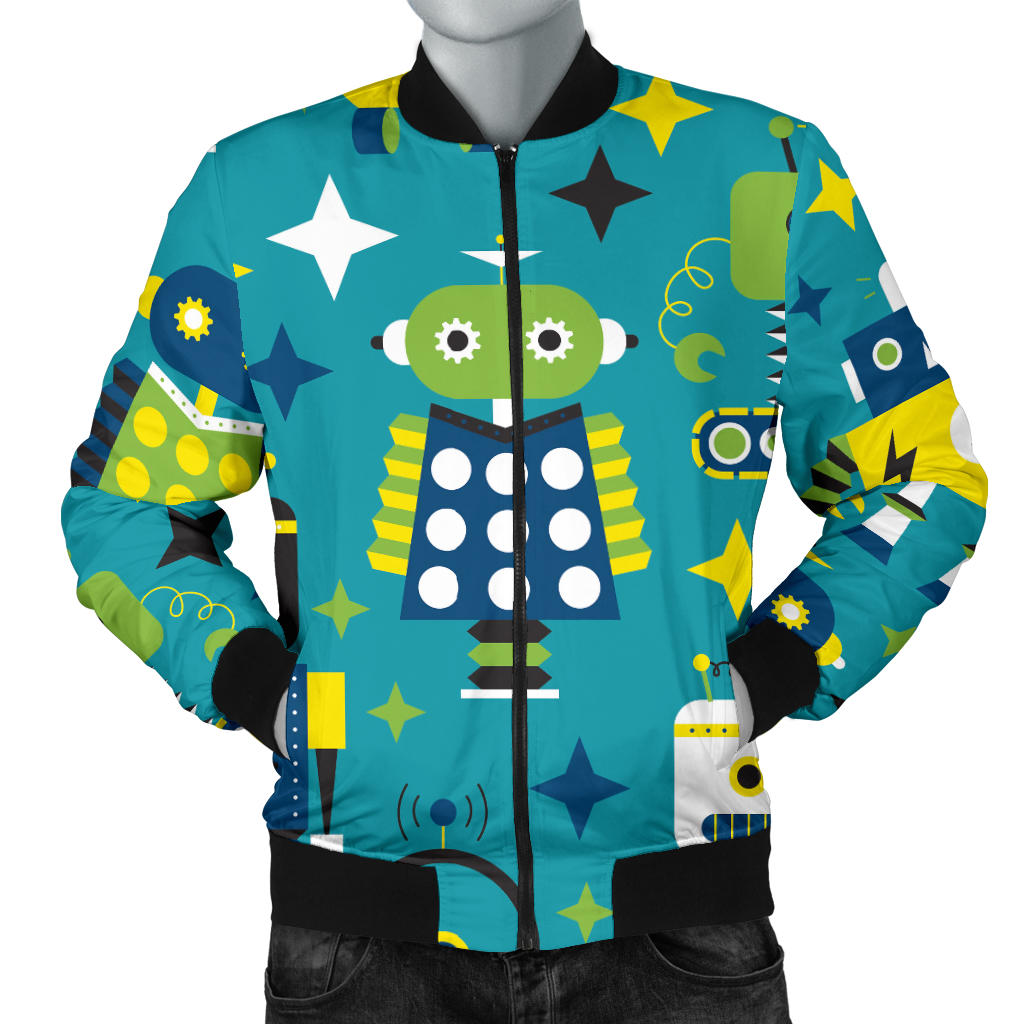 Robot Pattern Print Design A02 Men Bomber Jacket