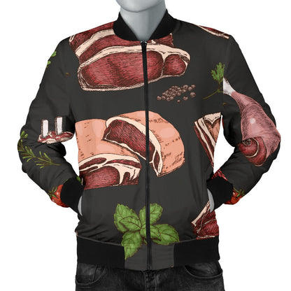 Meat Pattern Print Design 02 Men Bomber Jacket