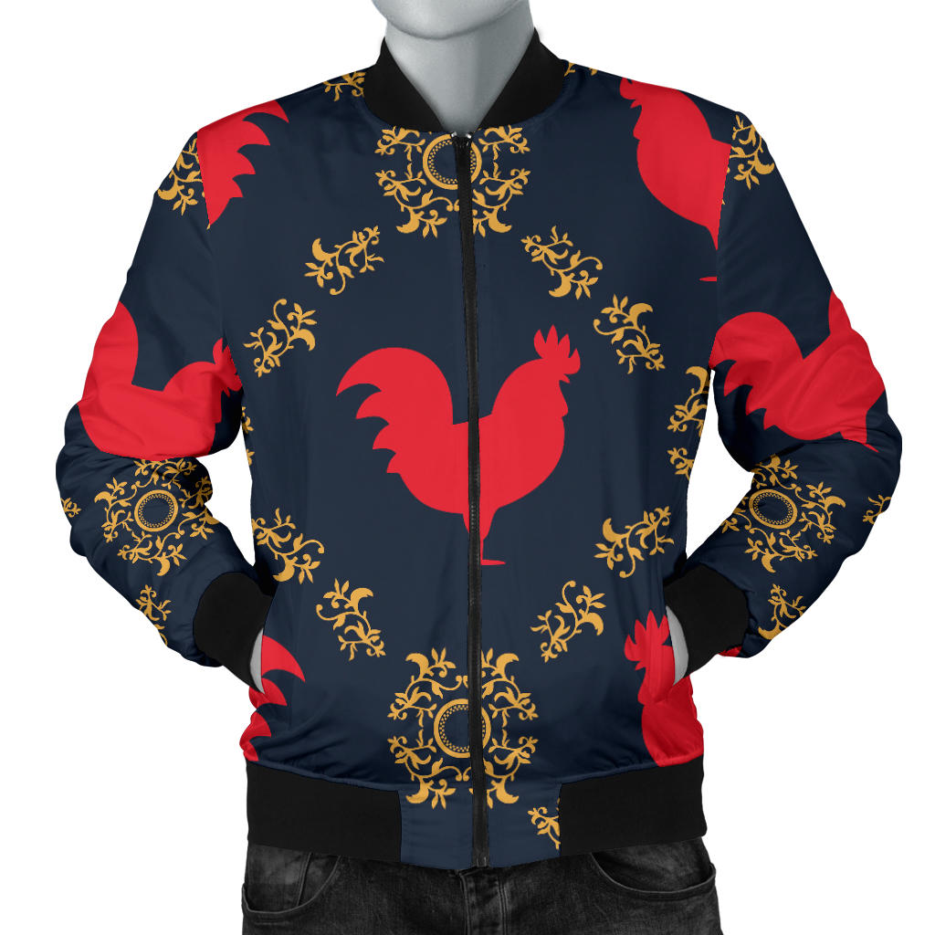 Rooster Pattern Print Design A02 Men Bomber Jacket