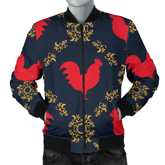 Rooster Pattern Print Design A02 Men Bomber Jacket
