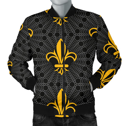 Fleur De Lis Gold Pattern Print Design 01 Men Bomber Jacket