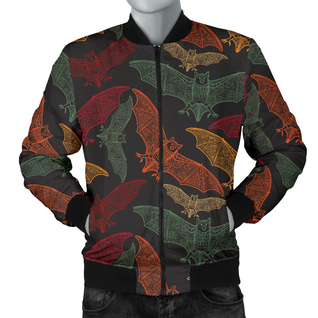 Bat Tribal Pattern Print Design 03 Men Bomber Jacket