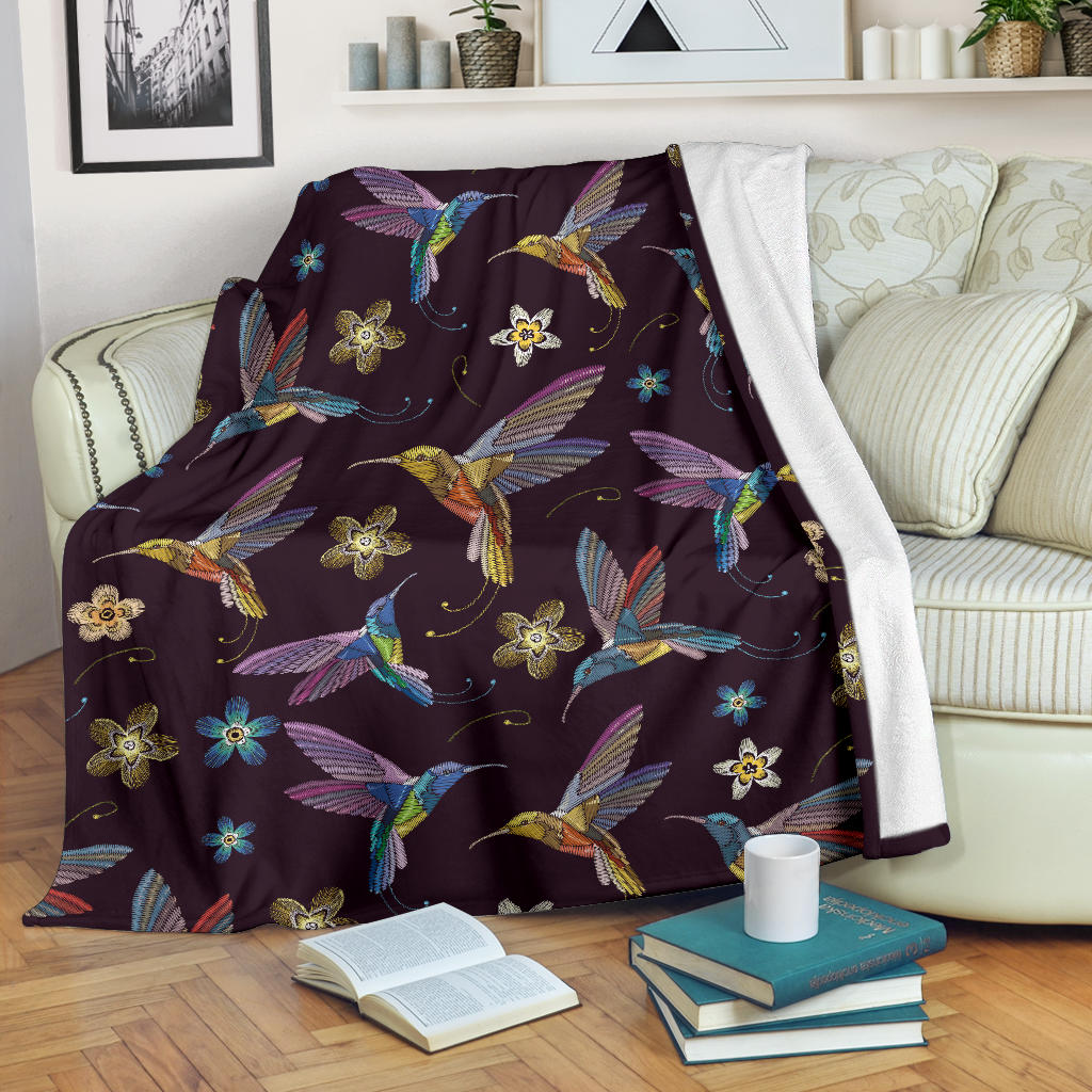 Hummingbird Pattern Print Design 04 Premium Blanket