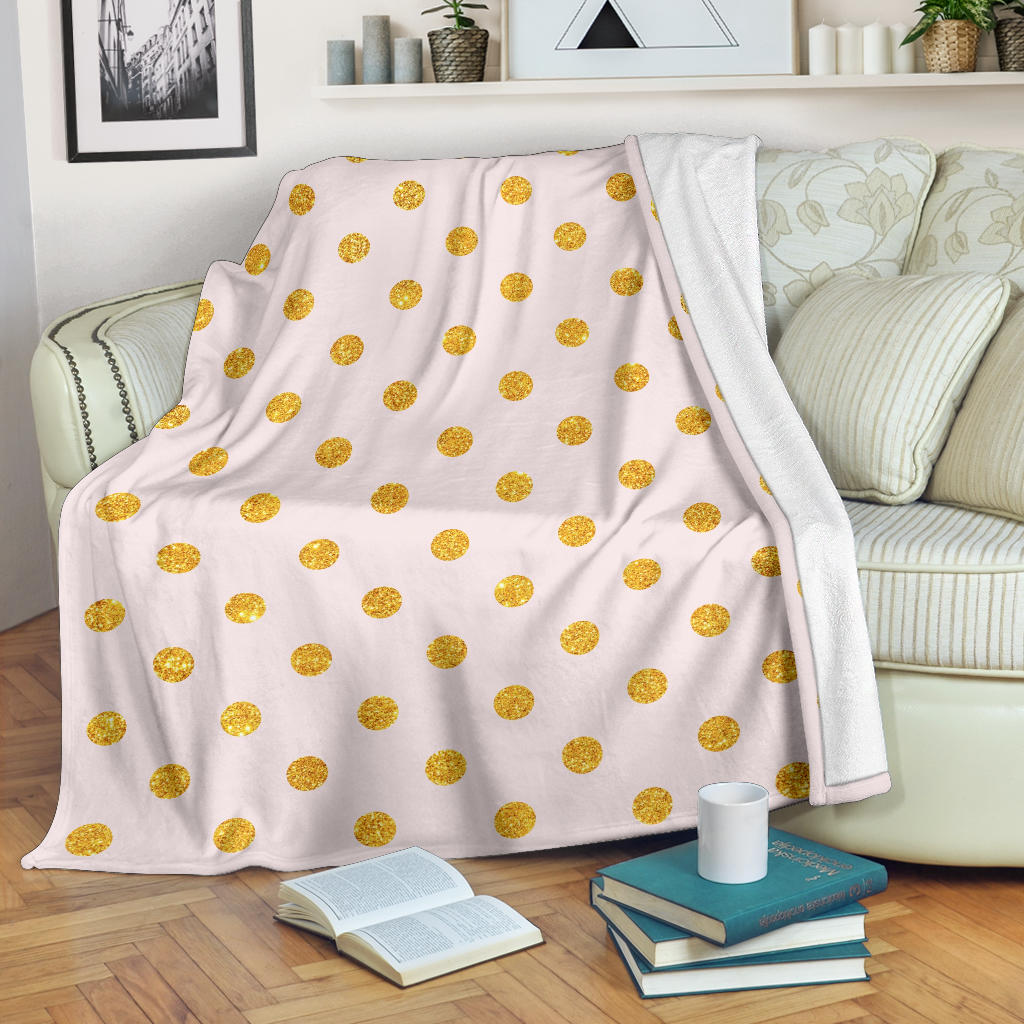 Polka Dot Gold Pink Pattern Print Design 01 Premium Blanket