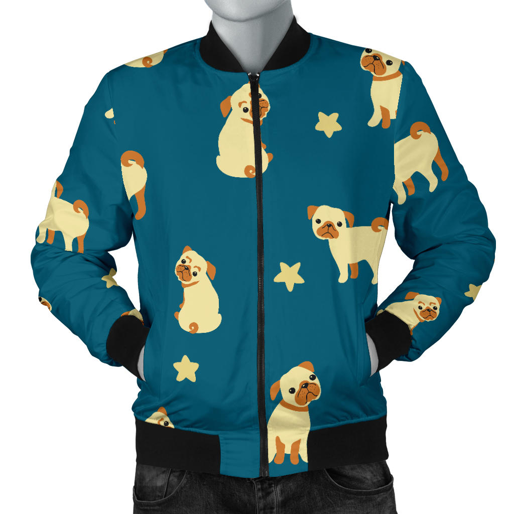 Pug Pattern Print Design A06 Men Bomber Jacket