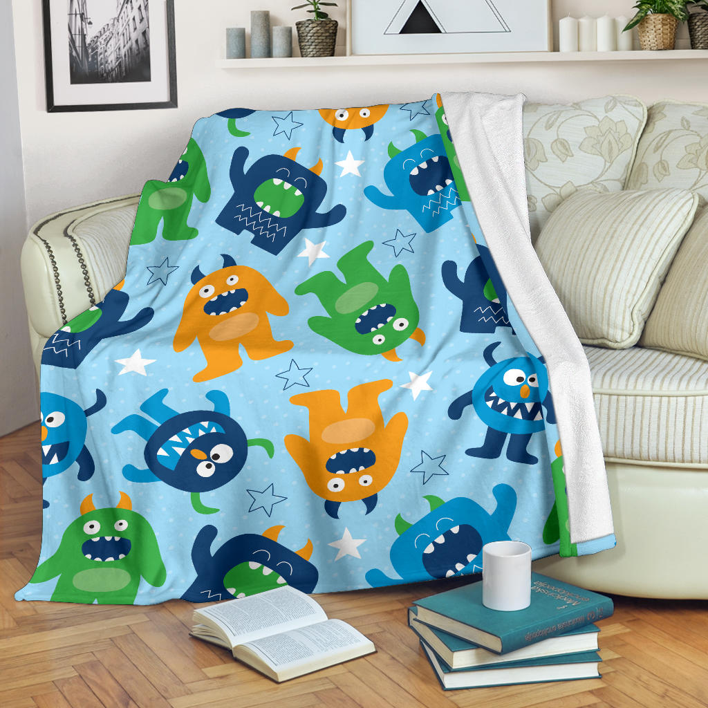 Monster Cartoon Pattern Print Design 04 Premium Blanket
