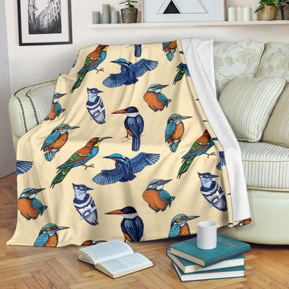 Kingfisher Bird Pattern Print Design 04 Premium Blanket