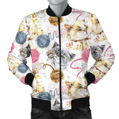 Cat Playing Yarn Pattern Print Design 07 Men Bomber Jacket