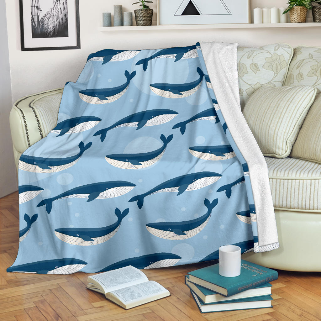 Blue Whale Pattern Print Design 02 Premium Blanket