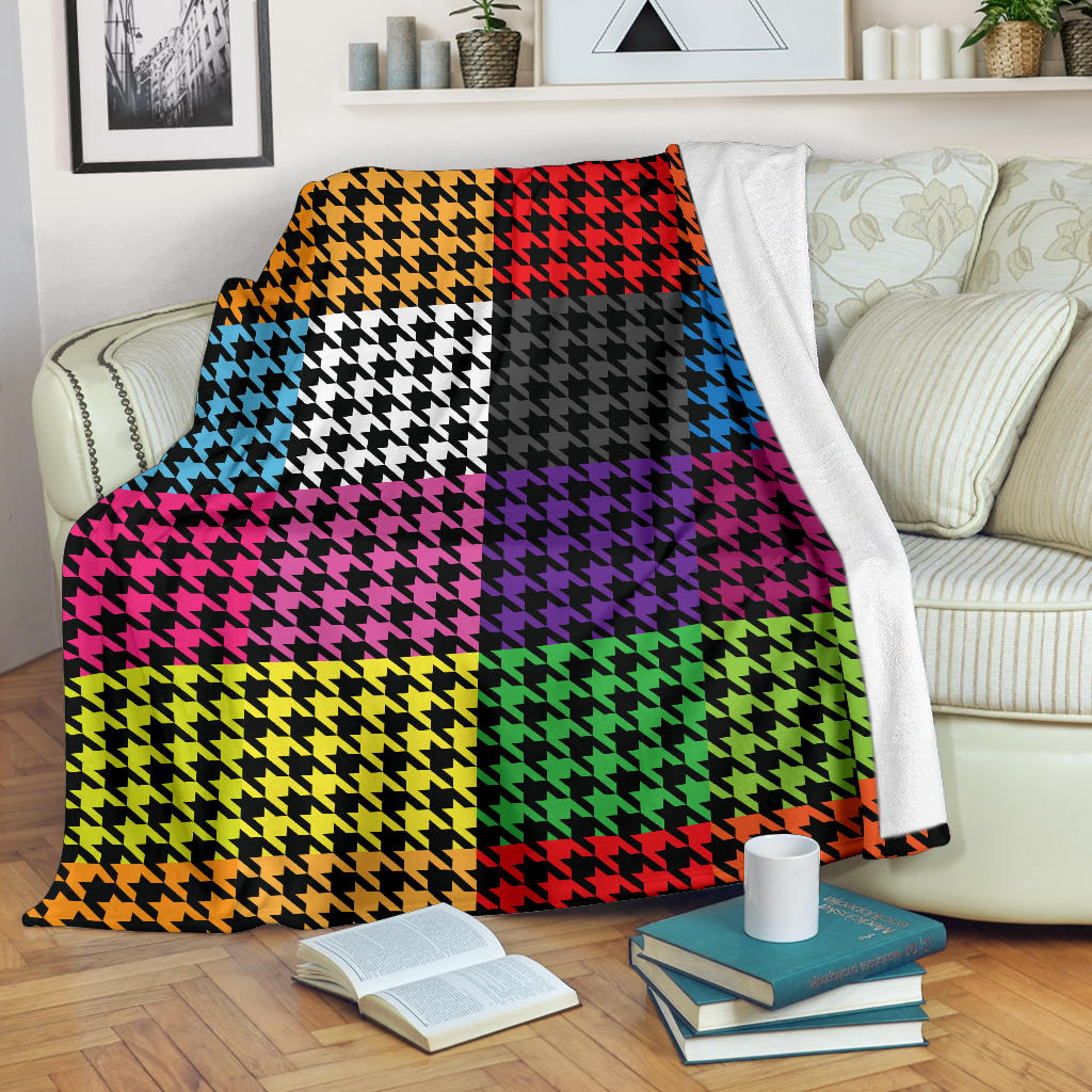 Houndstooth Colorful Pattern Print Design 01 Premium Blanket