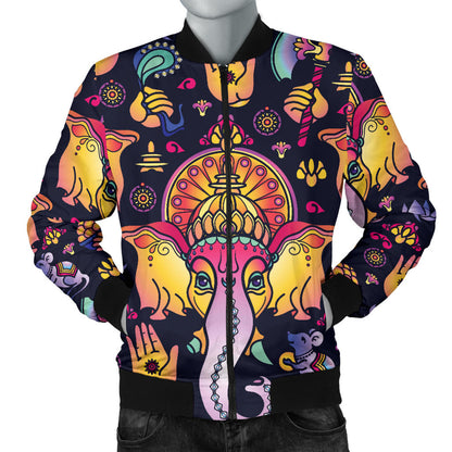 Ganesha Indian Pattern Print Design 03 Men Bomber Jacket