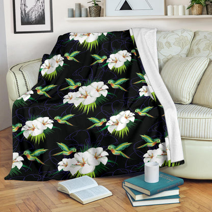 Hummingbird with Flower Pattern Print Design 03 Premium Blanket