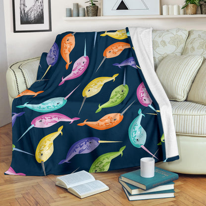 Narwhal Colorful Pattern Print Design 03 Premium Blanket