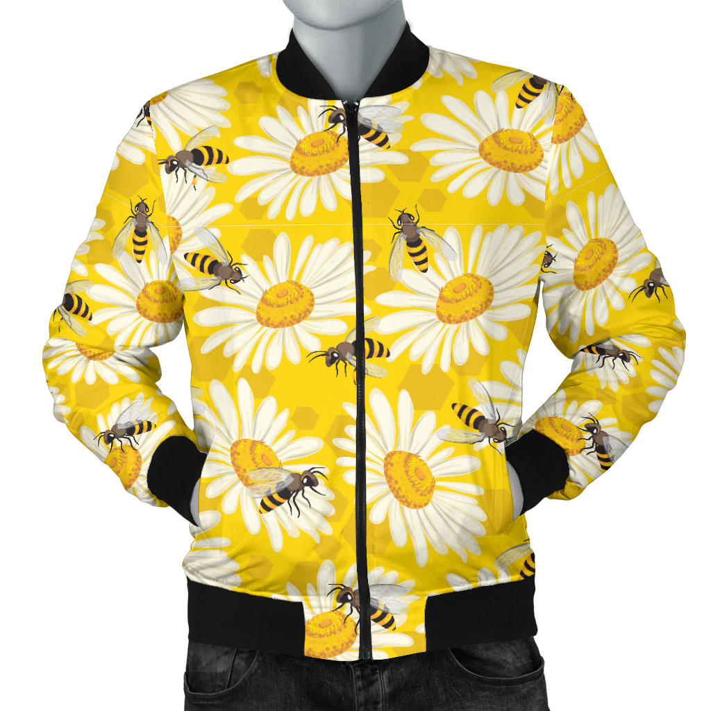 Bee Daisy Pattern Print Design 06 Men Bomber Jacket