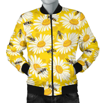 Bee Daisy Pattern Print Design 06 Men Bomber Jacket