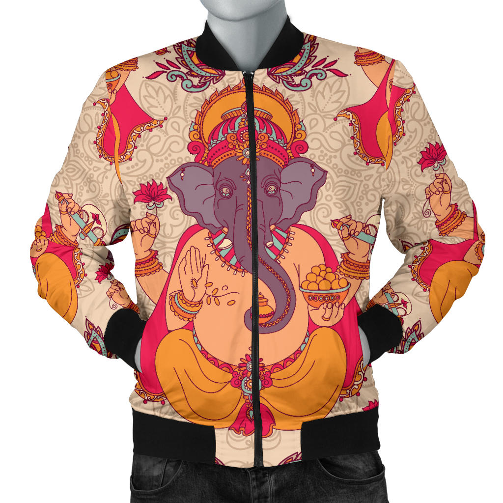 Ganesha Indian Pattern Print Design 02 Men Bomber Jacket