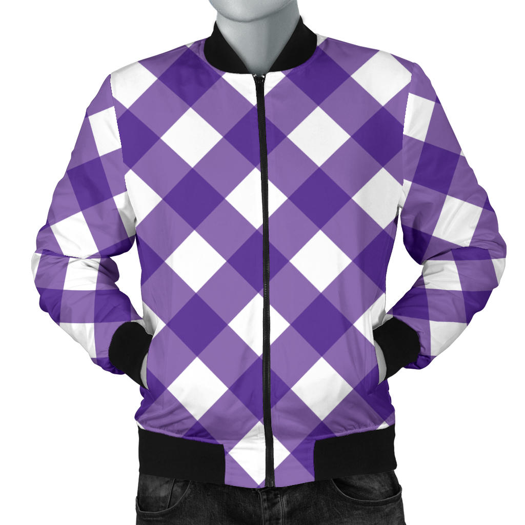 Gingham Purple Pattern Print Design 03 Men Bomber Jacket