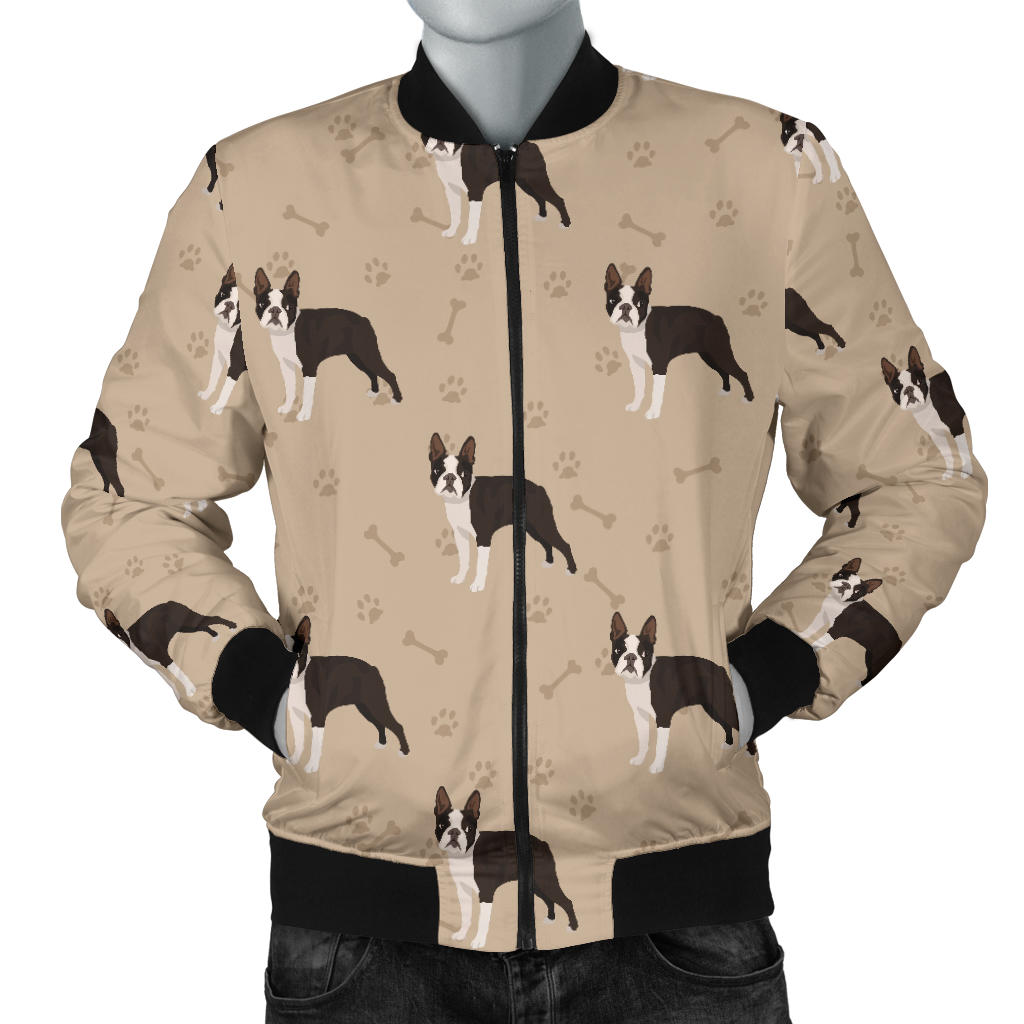 Boston Terrier Pattern Print Design 02 Men Bomber Jacket