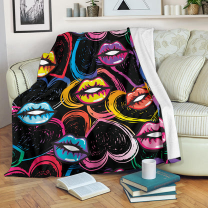 Pop Art Lip Pattern Print Design A03 Premium Blanket
