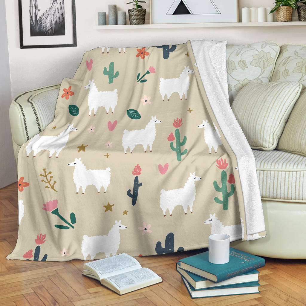 Llama Cactus Pattern Print Design 09 Premium Blanket