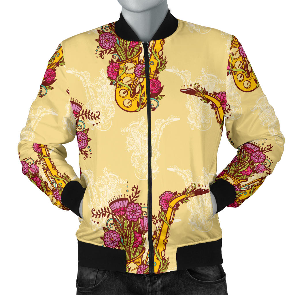 Saxophone Pattern Print Design 04 Men Bomber Jacket