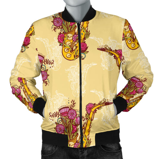 Saxophone Pattern Print Design 04 Men Bomber Jacket