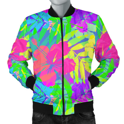 Neon Tropical Pattern Print Design A03 Men Bomber Jacket