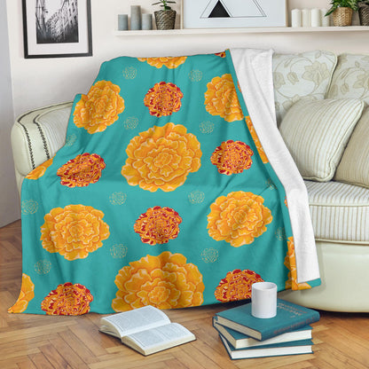 Marigold Pattern Print Design 02 Premium Blanket