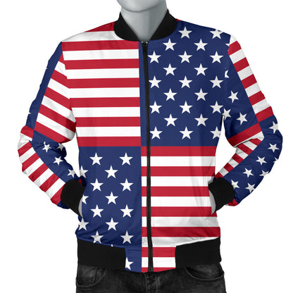 Patriotic US Flag Pattern Print Design A03 Men Bomber Jacket