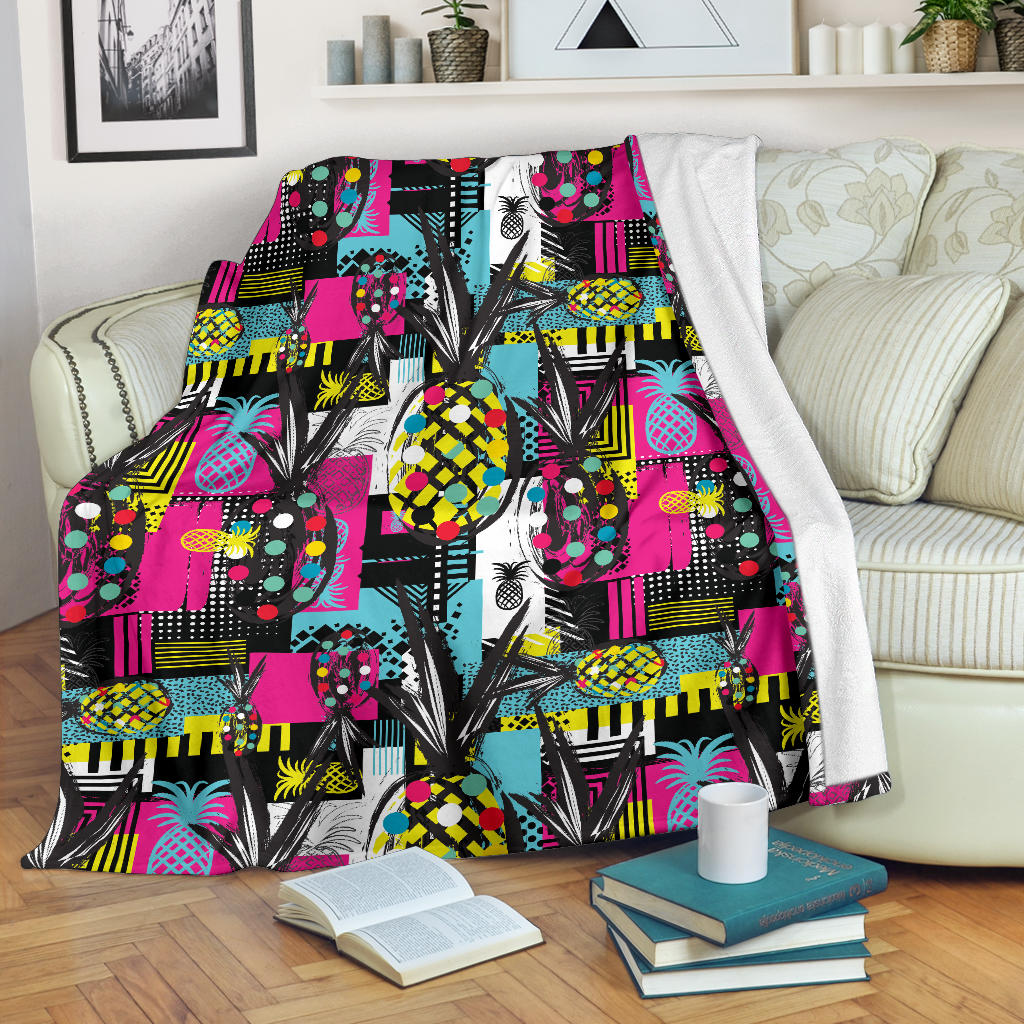 Pop Art Pineapple Pattern Print Design A02 Premium Blanket