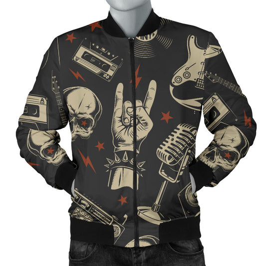 Rock and Roll Skull Pattern Print Design A03 Men Bomber Jacket
