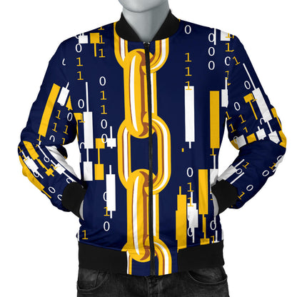 Cryptocurrency Chain Pattern Print Design 03 Men Bomber Jacket
