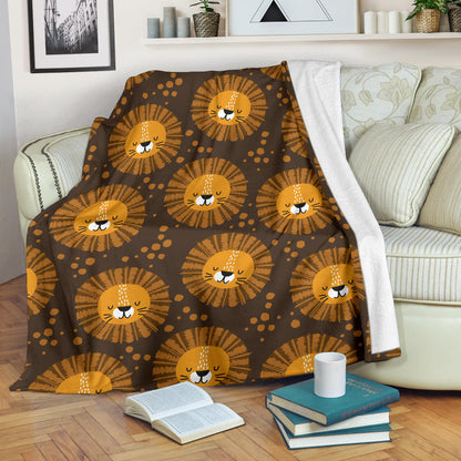 Lion Cartoon Pattern Print Design 01 Premium Blanket