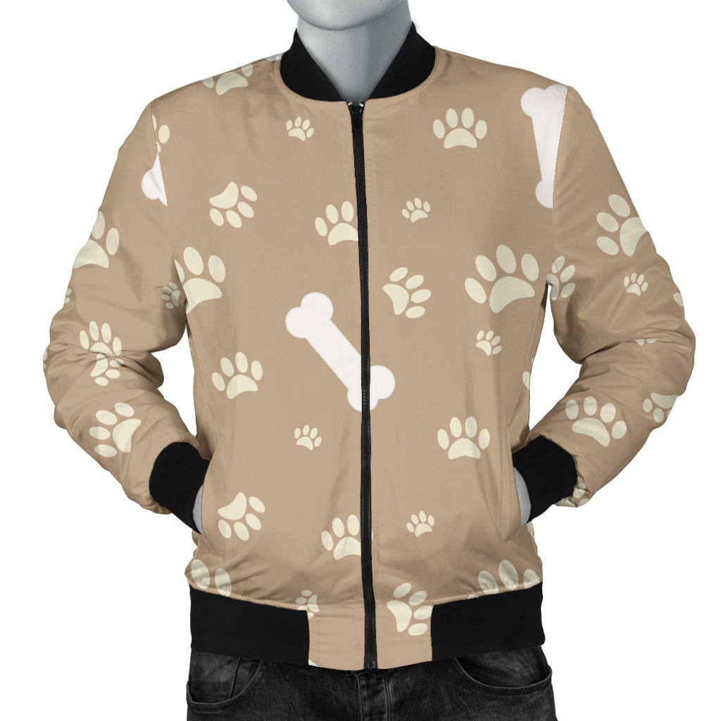 Dog Bone Paw Pattern Print Design 01 Men Bomber Jacket