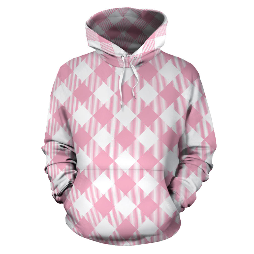 Gingham Pink Pattern Print Design 02 Pullover Hoodie