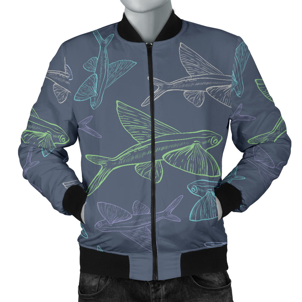 Flying Fish Pattern Print Design 02 Men Bomber Jacket