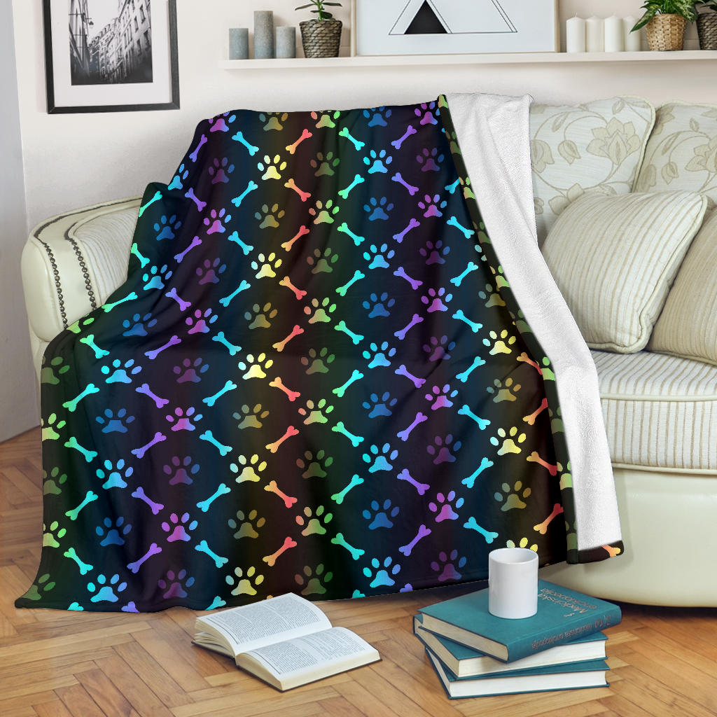 Paw Rainbow Pattern Print Design A01 Premium Blanket