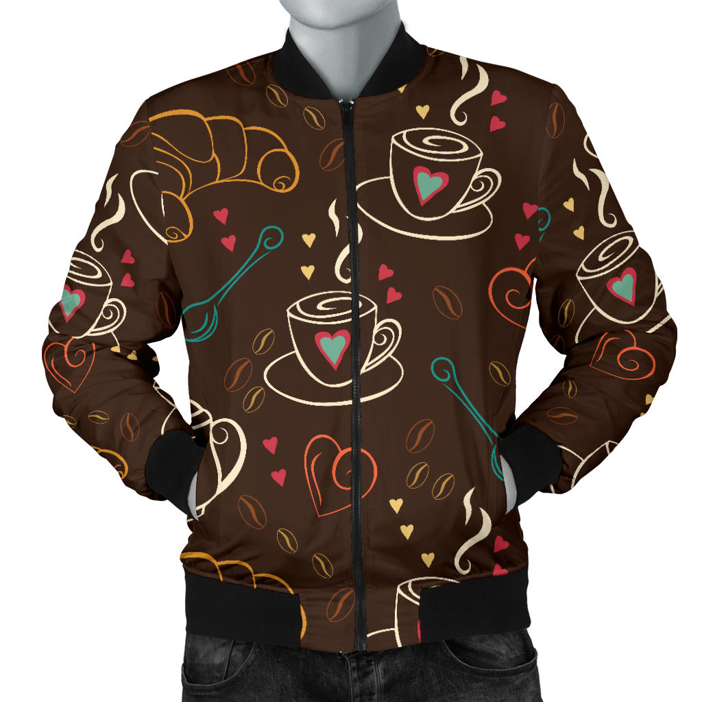 Coffee Pattern Print Design 06 Men Bomber Jacket
