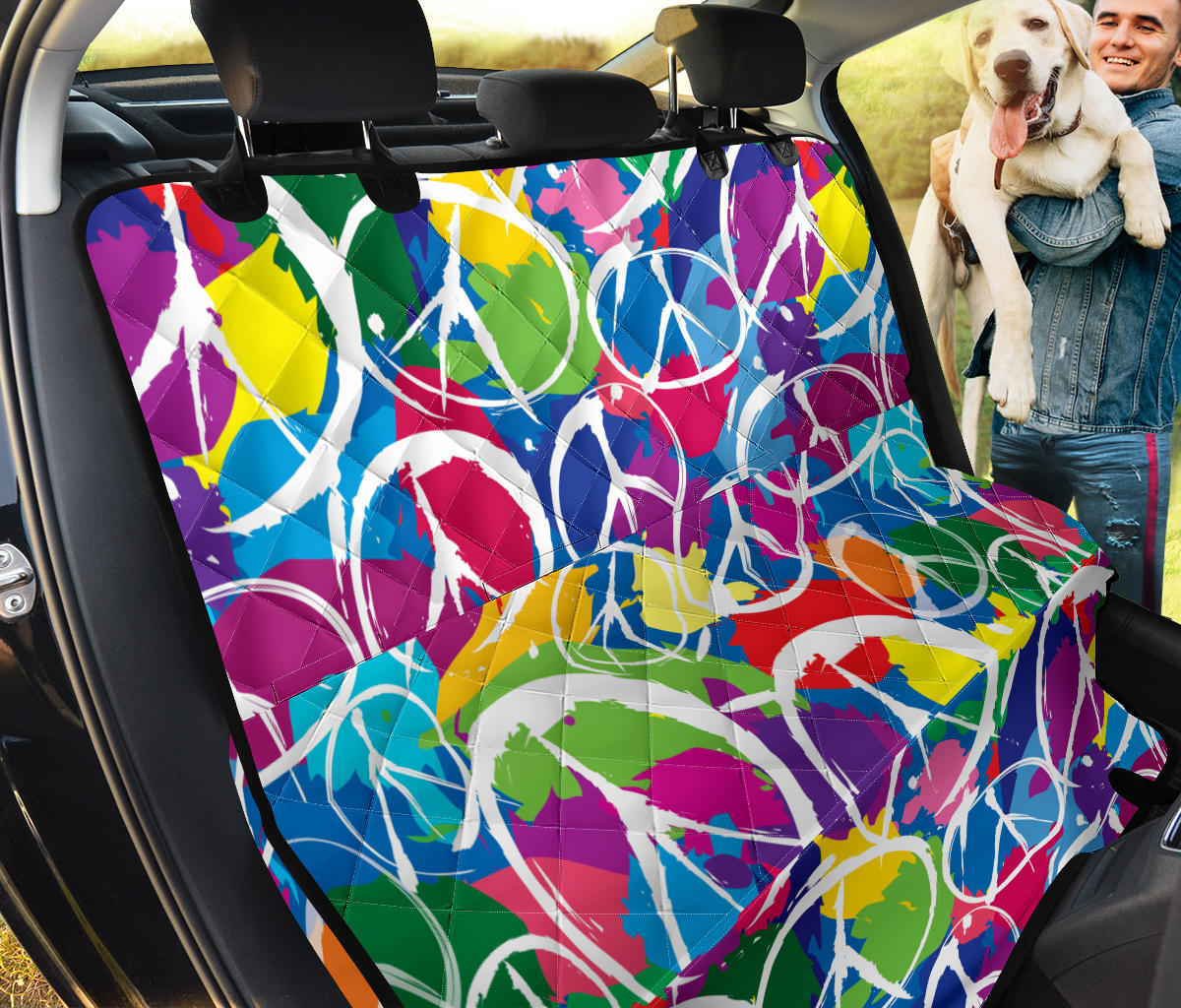 Peace Sign Colorful Pattern Print Design A02 Rear Dog Car Seat Cover Hammock