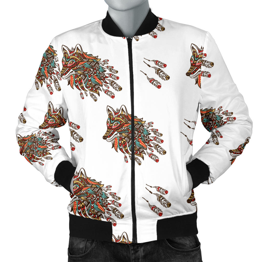 Aztec Wolf Pattern Print Design 02 Men Bomber Jacket