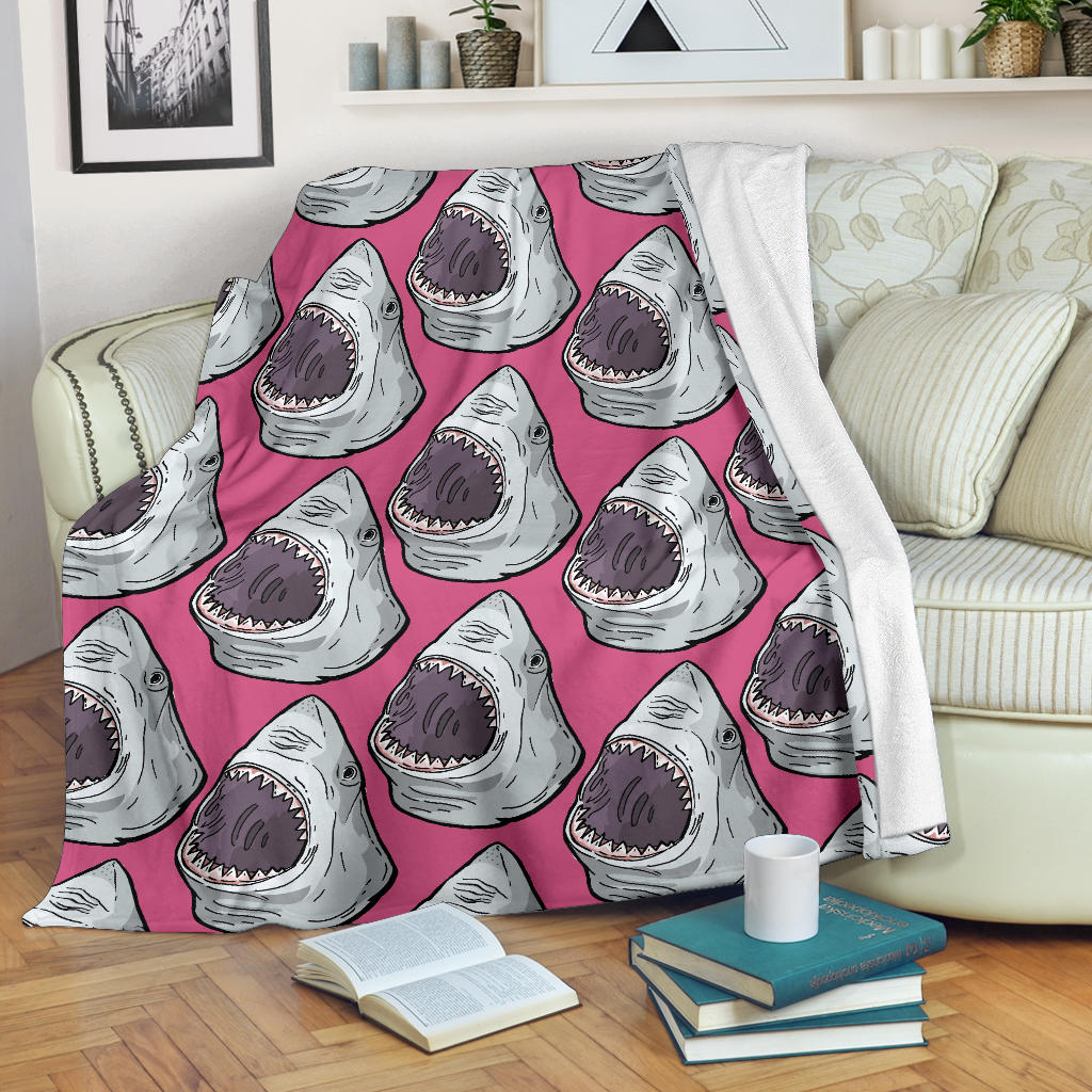 Great White Shark Pattern Print Design 01 Premium Blanket