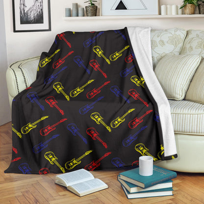 Electric Guitar Pattern Print Design 03 Premium Blanket