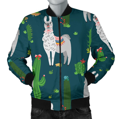 Llama Cactus Pattern Print Design 013 Men Bomber Jacket