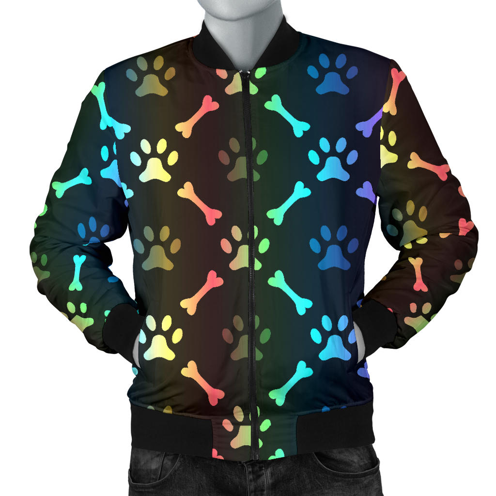 Paw Rainbow Pattern Print Design A01 Men Bomber Jacket