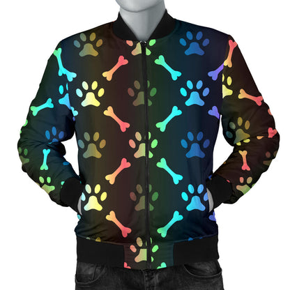 Paw Rainbow Pattern Print Design A01 Men Bomber Jacket