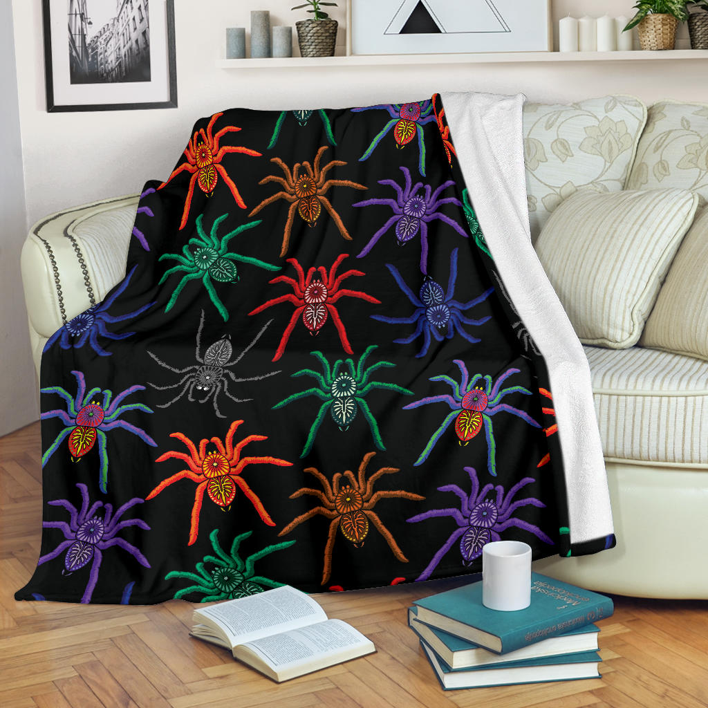 Tarantula Neon Color Pattern Print Design 03 Premium Blanket