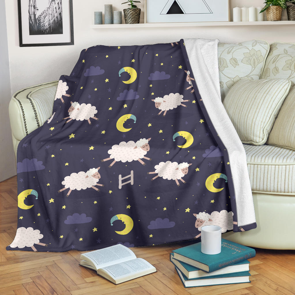 Sheep Night Pattern Print Design 02 Premium Blanket