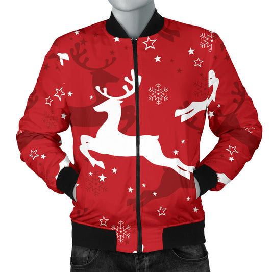 Reindeer Red Pattern Print Design 01 Men Bomber Jacket