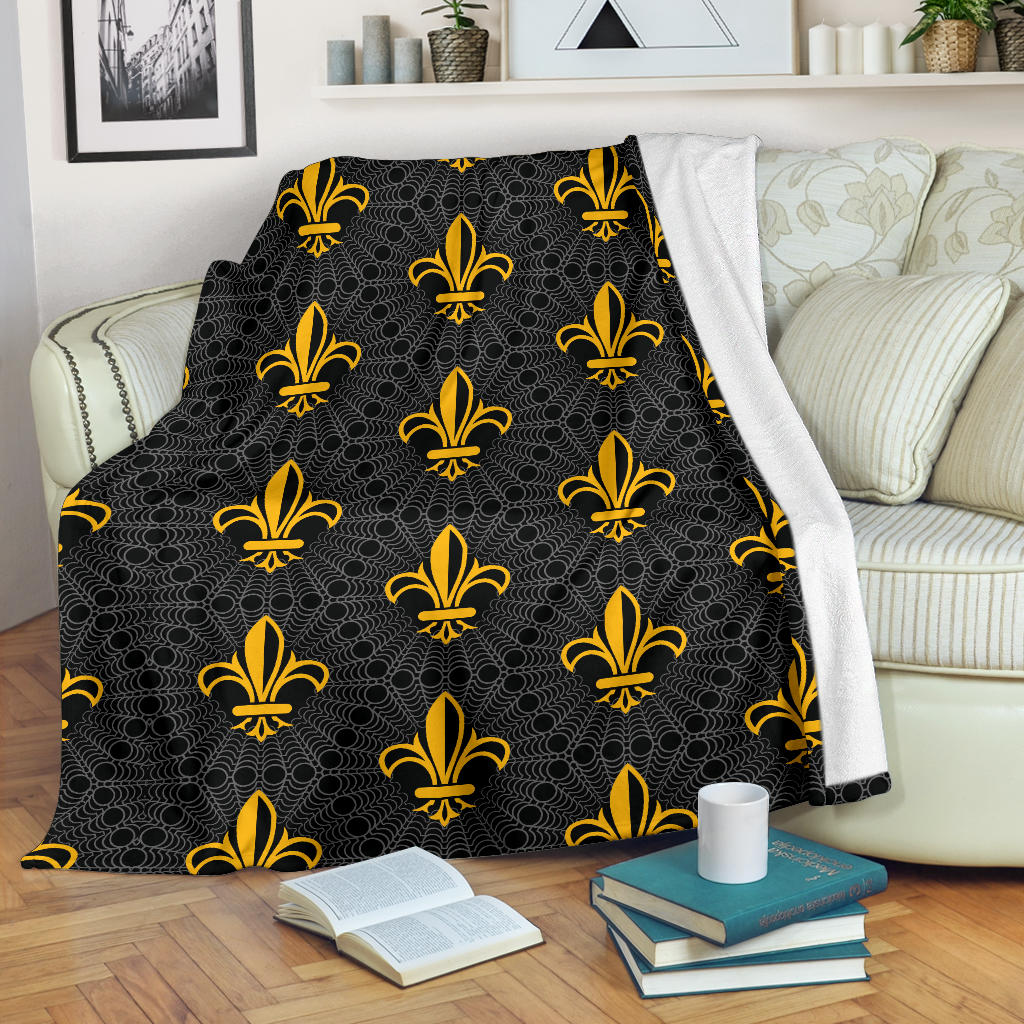 Fleur De Lis Gold Pattern Print Design 01 Premium Blanket