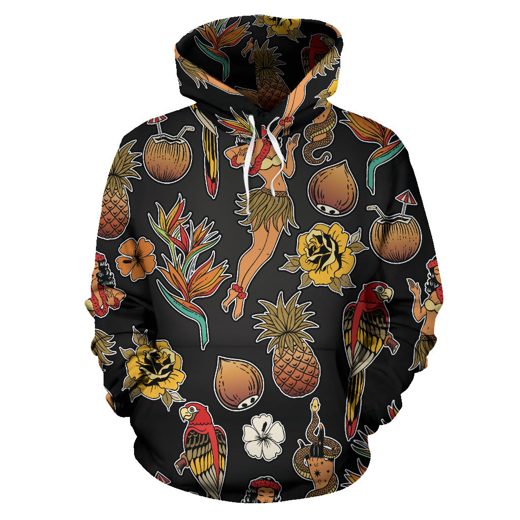 Hula Dancers Hawaiian Style Pattern Print Design 02 Pullover Hoodie